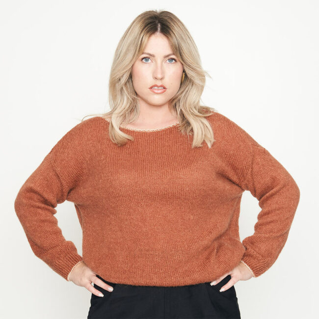 Pull col bateau mohair terracotta